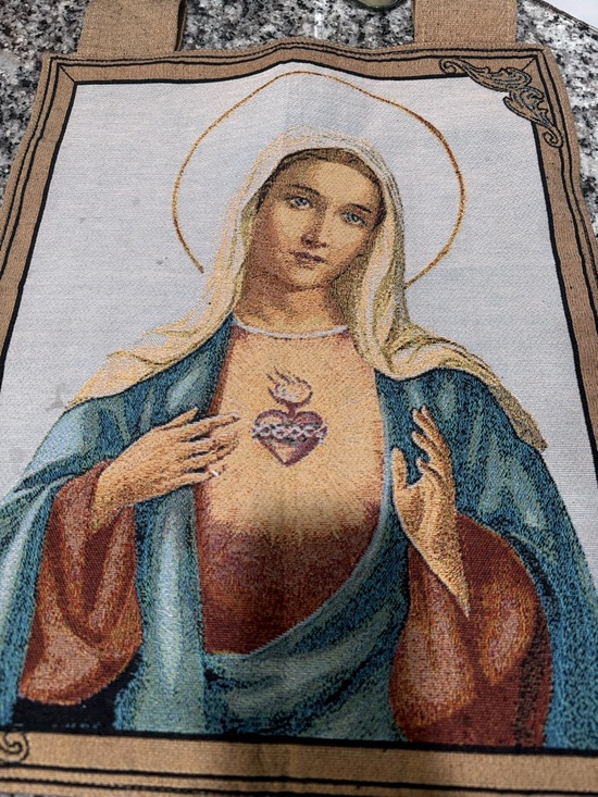 Other - Religious Sacred Heart Mary Wall Hanging - Blue, Cream, Brown